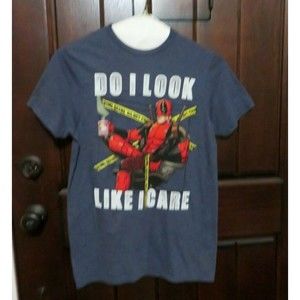 MARVEL DEAD POOL "DO I LOOK LIKE I CARE" TEE SHIRT SZ S
